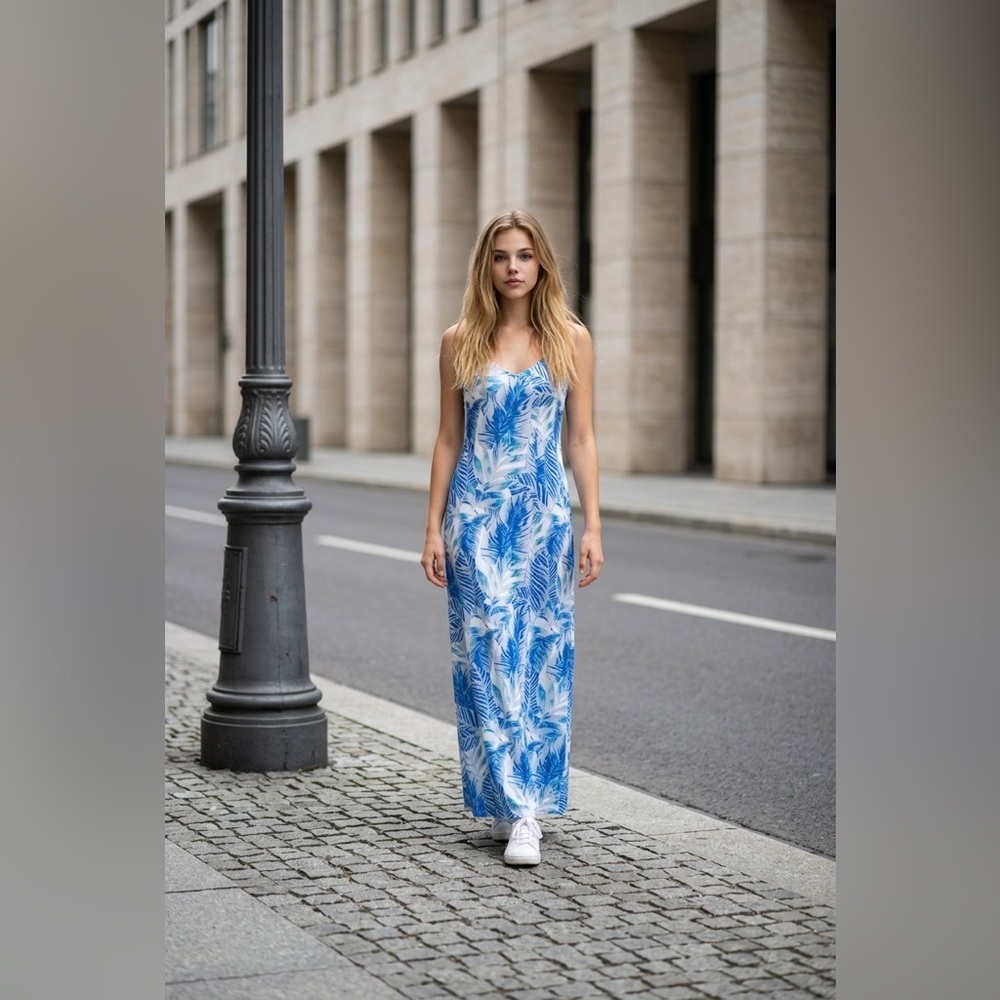 Tropical Blue and White Maxi Dress - Picture 7 of 10